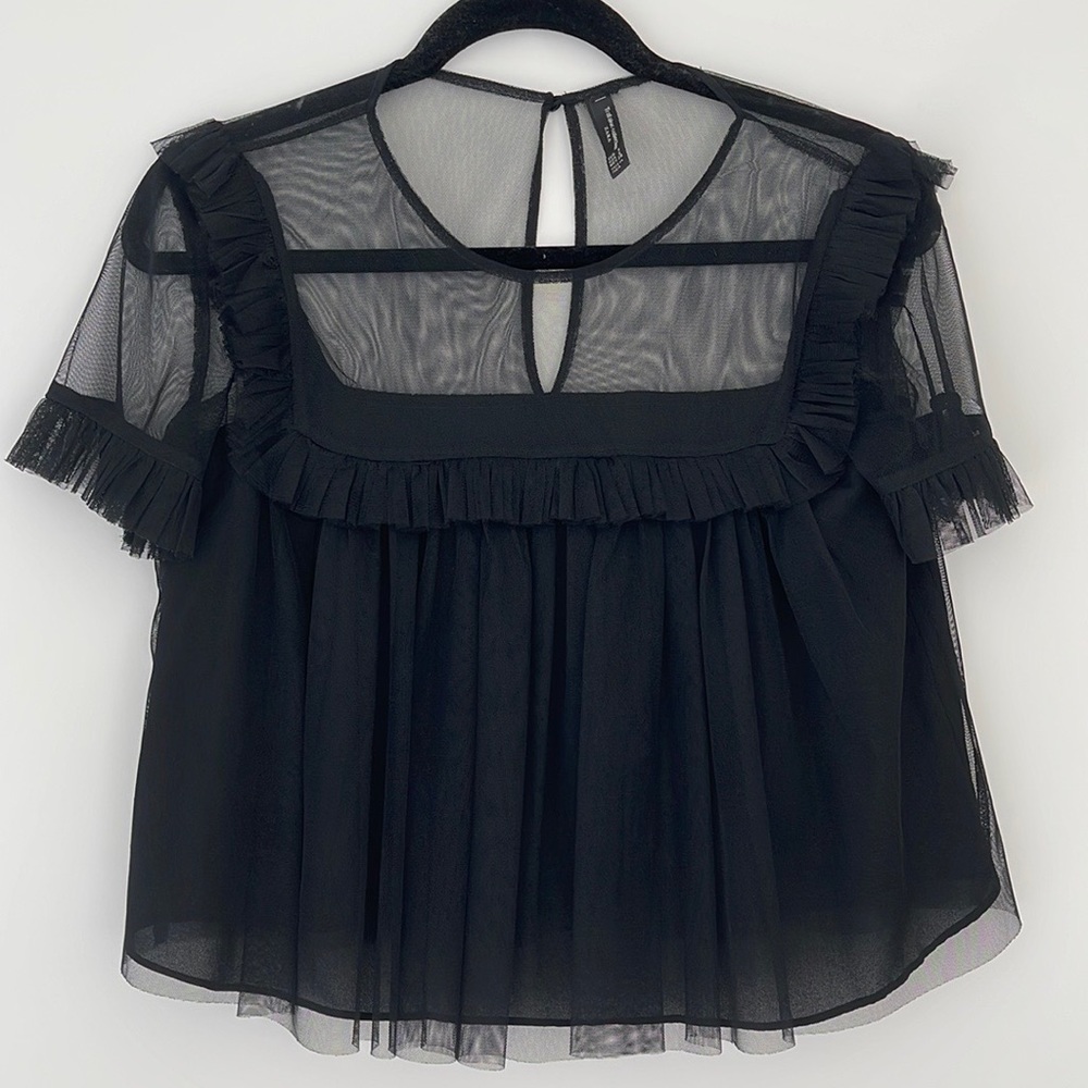 ZARA BLACK TULLE BABYDOLL SHORT SLEEVE SMALL SHIRT